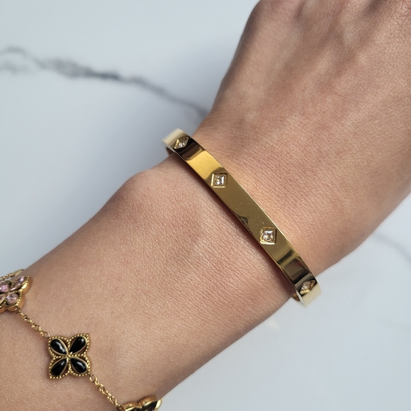 18K Gold Plated Diamond Square Cuff bracelet Jewelry Hypoallergenic Gift - Picture 3 of 8